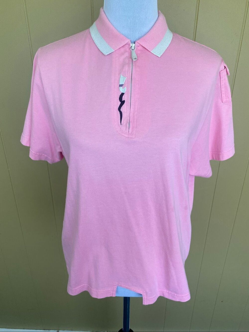 Jamie Sadock women L 100% cotton short sleeve 1/4 quarter zip golf polo pink